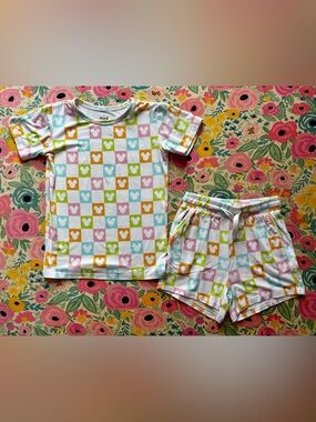 Blush Lotus Pastel Mouse Ear Check Shorts Pajama Set